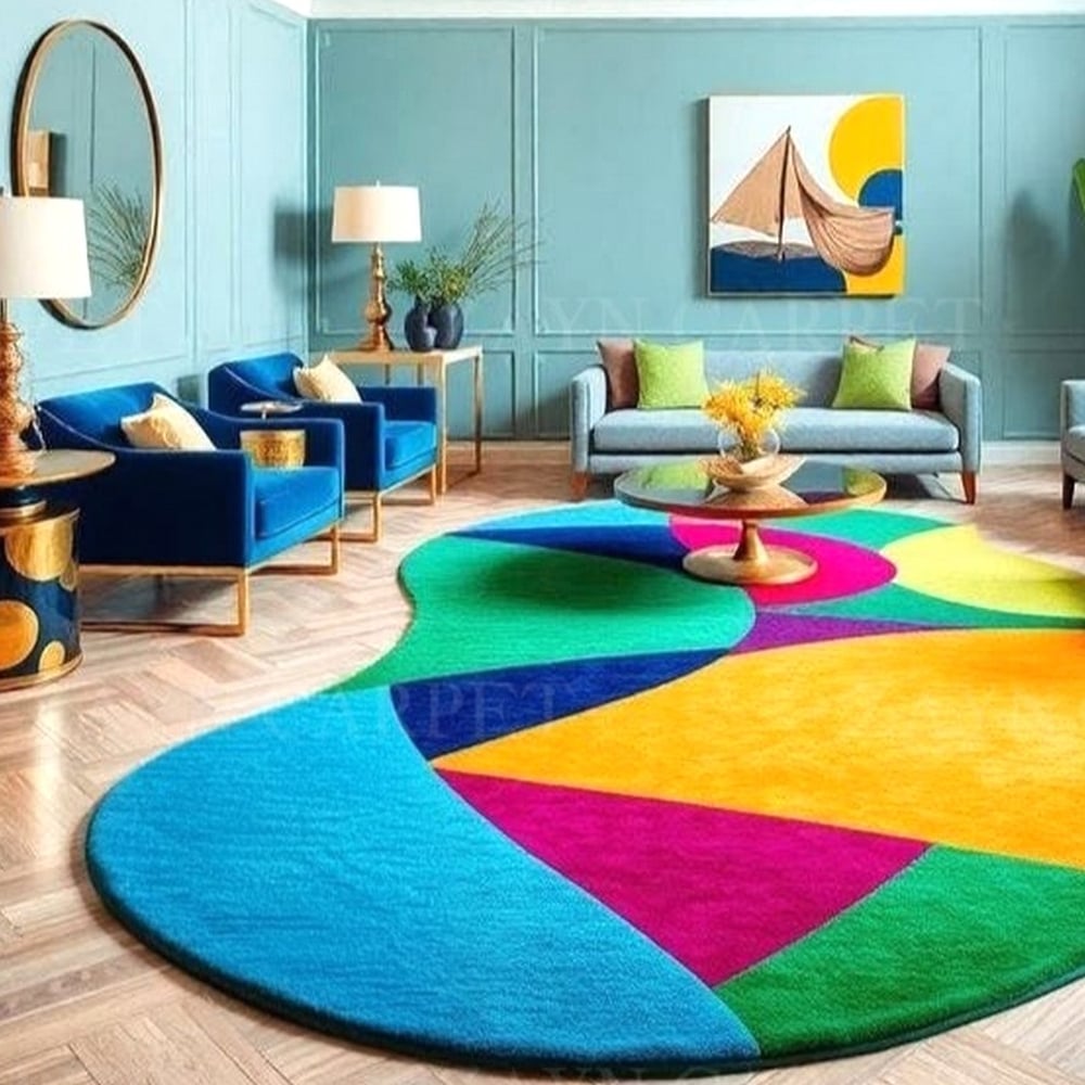 Handcrafted Multicolor Geometric Abstract Living Rug